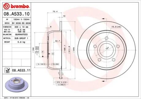 Гальмівний диск BREMBO 08.A533.11
