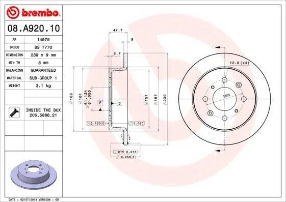 Диск гальмівний BREMBO 08.A920.10 (фото 1)