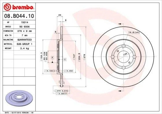 Гальмівний диск BREMBO 08.B044.10 (фото 1)