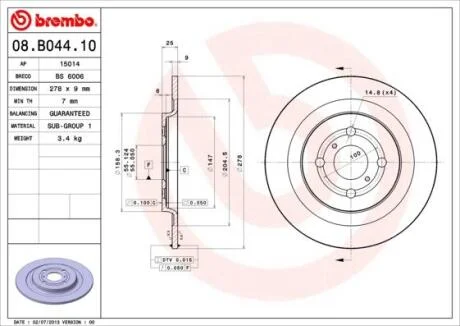 Гальмівний диск BREMBO 08.B044.10