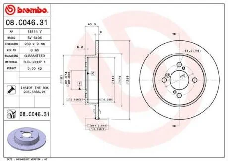 Гальмівний диск BREMBO 08.C046.31