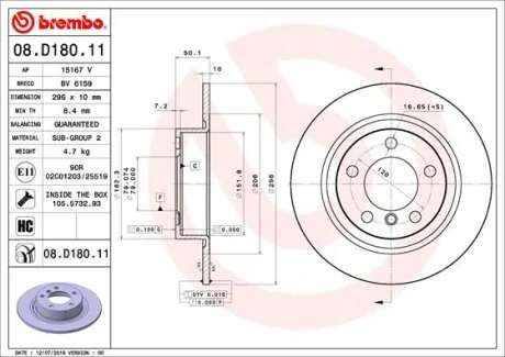 Гальмівний диск BREMBO 08.D180.11