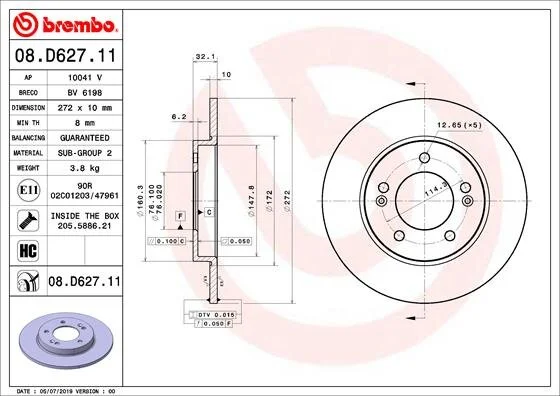 Гальмівний диск BREMBO 08.D627.11 (фото 1)