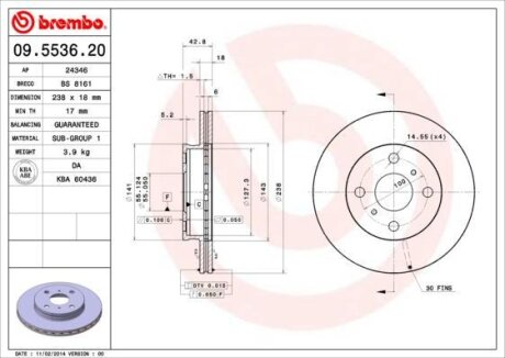Гальмівний диск BREMBO 09.5536.20