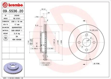 Гальмівний диск BREMBO 09.5536.20