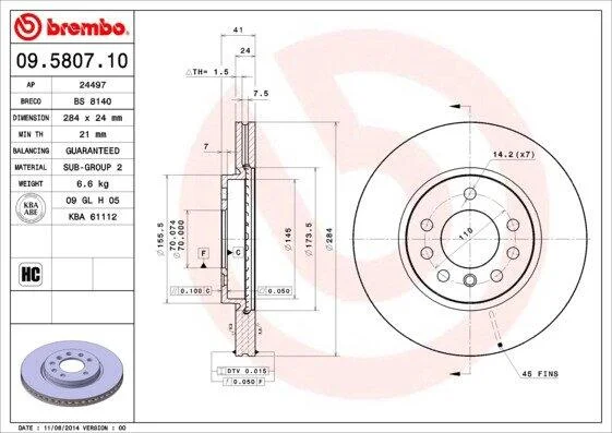Гальмівний диск BREMBO 09.5807.10 (фото 1)