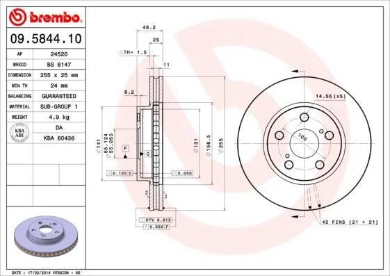 Гальмівний диск BREMBO 09.5844.10 (фото 1)