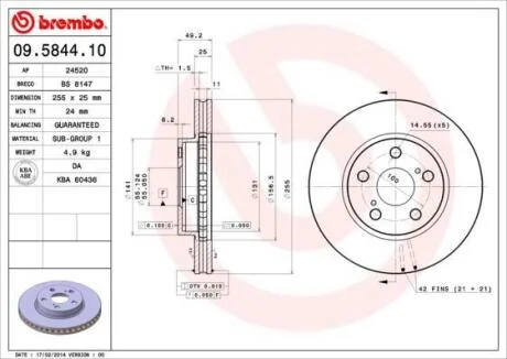 Гальмівний диск BREMBO 09.5844.10