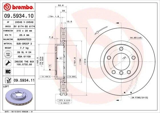 Гальмівний диск BREMBO 09.5934.11 (фото 1)