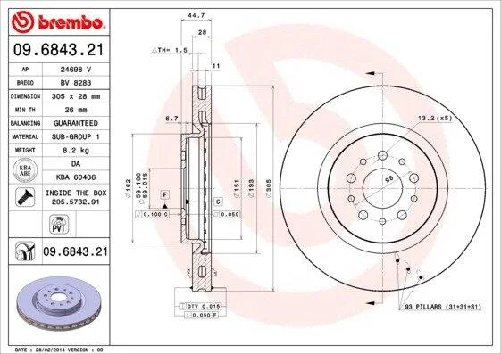 Гальмівний диск BREMBO 09.6843.21 (фото 1)