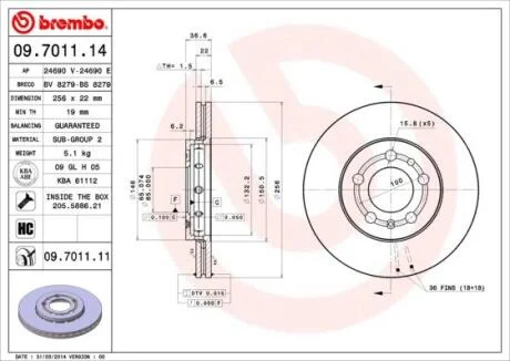 Гальмівний диск BREMBO 09.7011.14