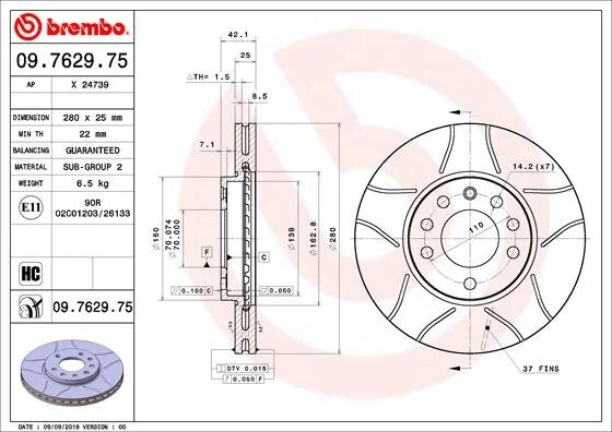 Гальмівний диск BREMBO 09.7629.75 (фото 1)