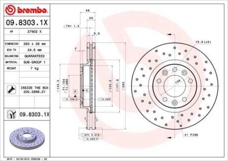 Гальмівний диск BREMBO 09.8303.1X