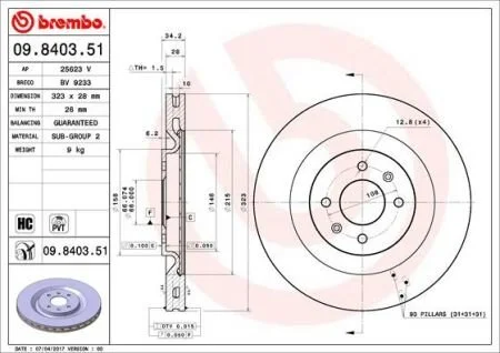 Гальмівний диск BREMBO 09.8403.51