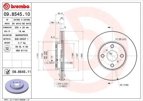 Гальмівний диск BREMBO 09.8545.10 (фото 1)