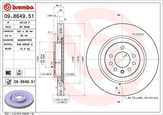 Гальмівний диск BREMBO 09.8649.51 (фото 1)