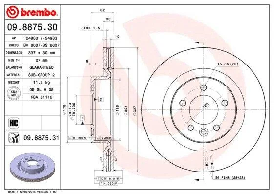 Диск гальмівний BREMBO 09.8875.31 (фото 1)