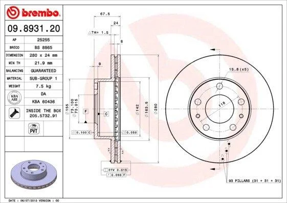 Гальмівний диск BREMBO 09.8931.20 (фото 1)