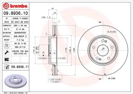 Гальмівний диск BREMBO 09.8936.11