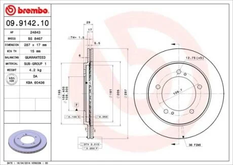 Гальмівний диск BREMBO 09.9142.10