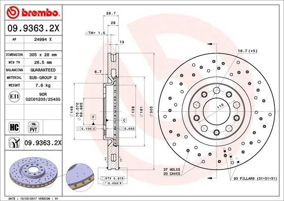 Гальмівний диск BREMBO 09.9363.2X (фото 1)