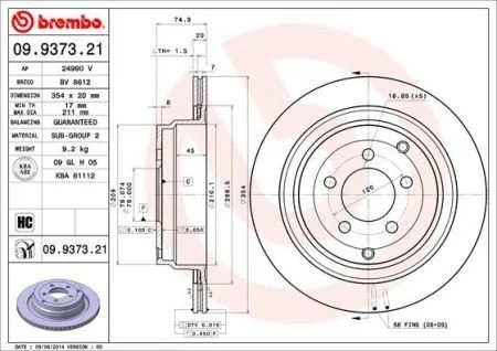 Диск гальмівний BREMBO 09.9373.21