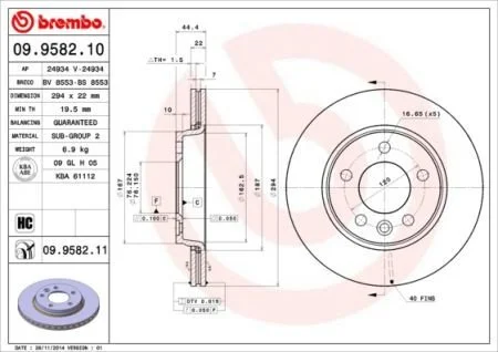 Гальмівний диск BREMBO 09.9582.11
