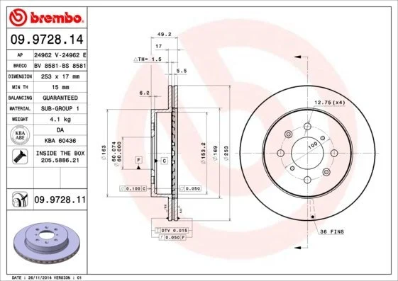 Гальмівний диск BREMBO 09.9728.11 (фото 1)