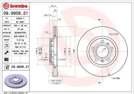 Гальмівний диск BREMBO 09.9908.21