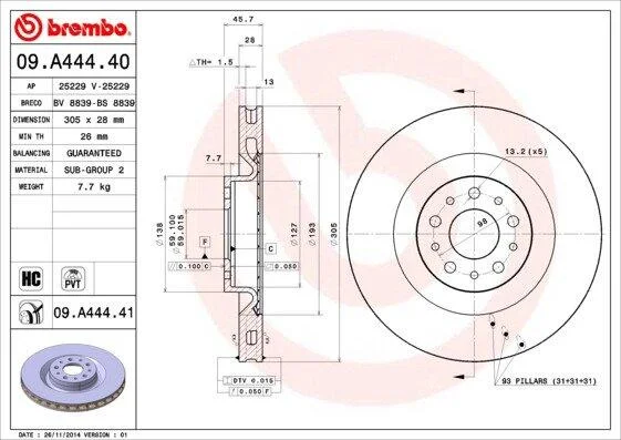 Гальмівний диск BREMBO 09.A444.40 (фото 1)