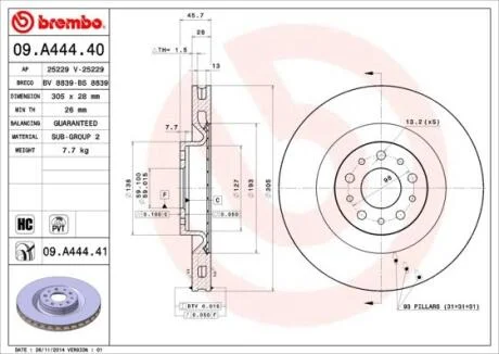 Гальмівний диск BREMBO 09.A444.40