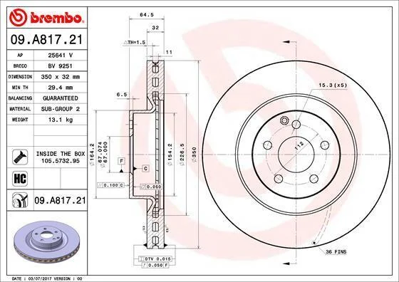 Гальмівний диск BREMBO 09.A817.21 (фото 1)