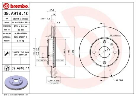Диск гальмівний BREMBO 09.A918.10