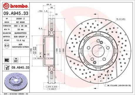 Гальмівний диск BREMBO 09.A945.33