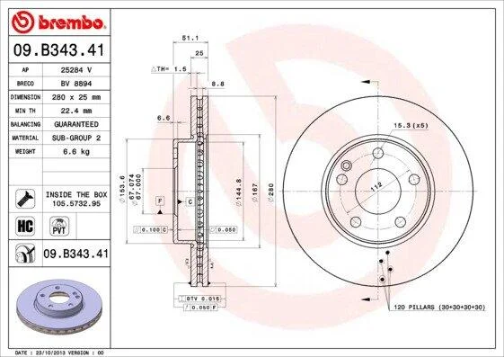 Гальмівний диск BREMBO 09.B343.41 (фото 1)