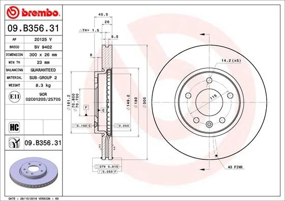 Гальмівний диск BREMBO 09.B356.31 (фото 1)