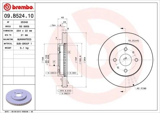 Гальмівний диск BREMBO 09.B524.10 (фото 1)