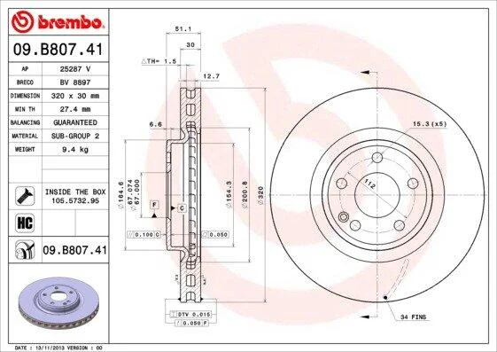 Гальмівний диск BREMBO 09.B807.41 (фото 1)
