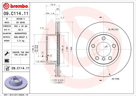 Диск гальмівний BREMBO 09.C114.11 (фото 1)