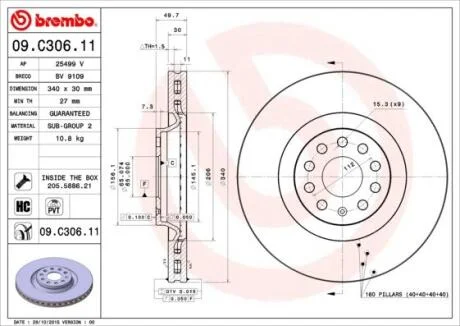 Диск гальмівний BREMBO 09.C306.11