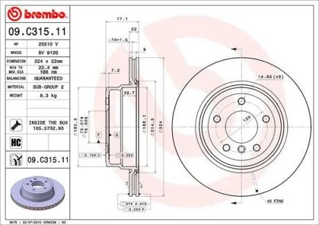 Гальмівний диск BREMBO 09.C315.11