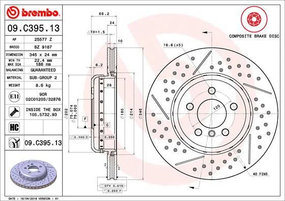 Гальмівний диск BREMBO 09.C395.13 (фото 1)