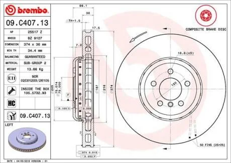 Гальмівний диск BREMBO 09.C407.13