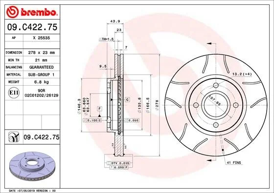 Гальмівний диск BREMBO 09.C422.75 (фото 1)
