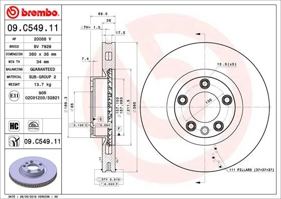 Гальмівний диск BREMBO 09.C549.11 (фото 1)