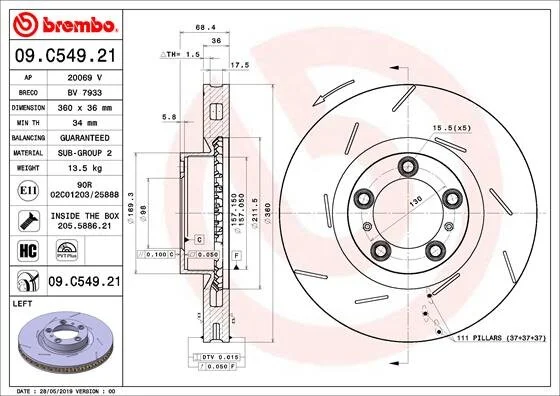 Гальмівний диск BREMBO 09.C549.21 (фото 1)
