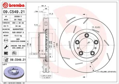 Гальмівний диск BREMBO 09.C549.21