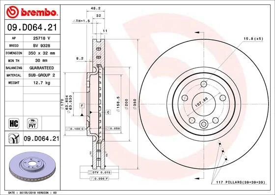 Гальмівний диск BREMBO 09.D064.21 (фото 1)