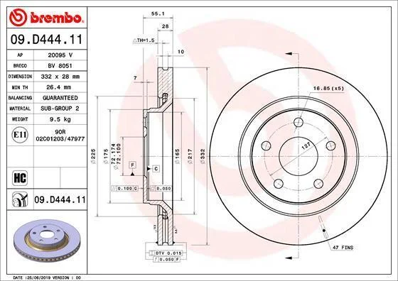 Гальмівний диск BREMBO 09.D444.11 (фото 1)