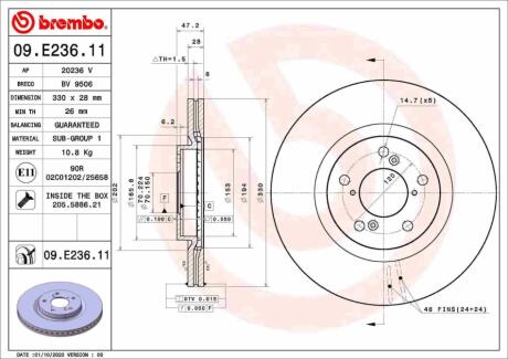 Гальмівний диск BREMBO 09.E236.11